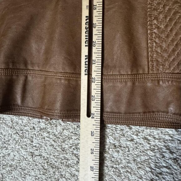 Guess Jacket Womens Medium Brown Quilted Faux Leather Moto Stand Collar Zipper - Picture 13 of 13